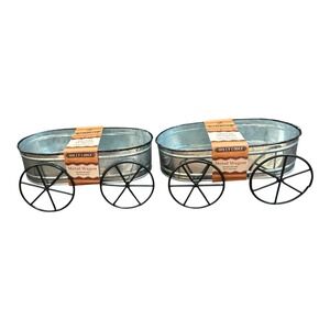Holly Lodge Set of 2 Galvanized Metal Wagon Decorative Planters Farmhouse Decor